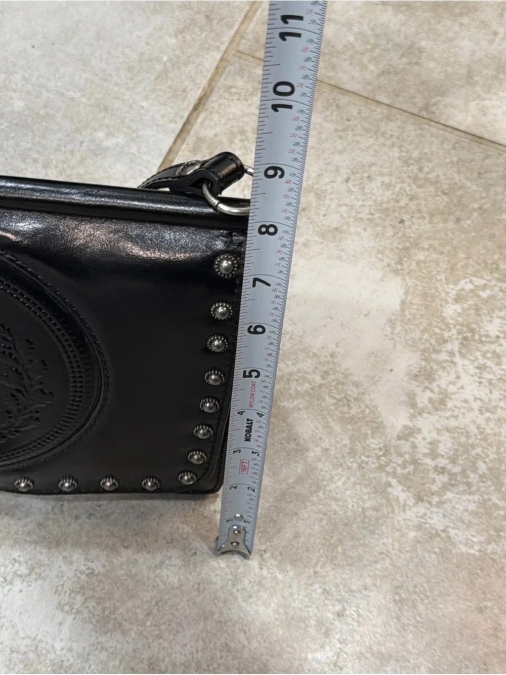Patricia Nash Embossed Shield Leather Shoulder Bag Medium Black